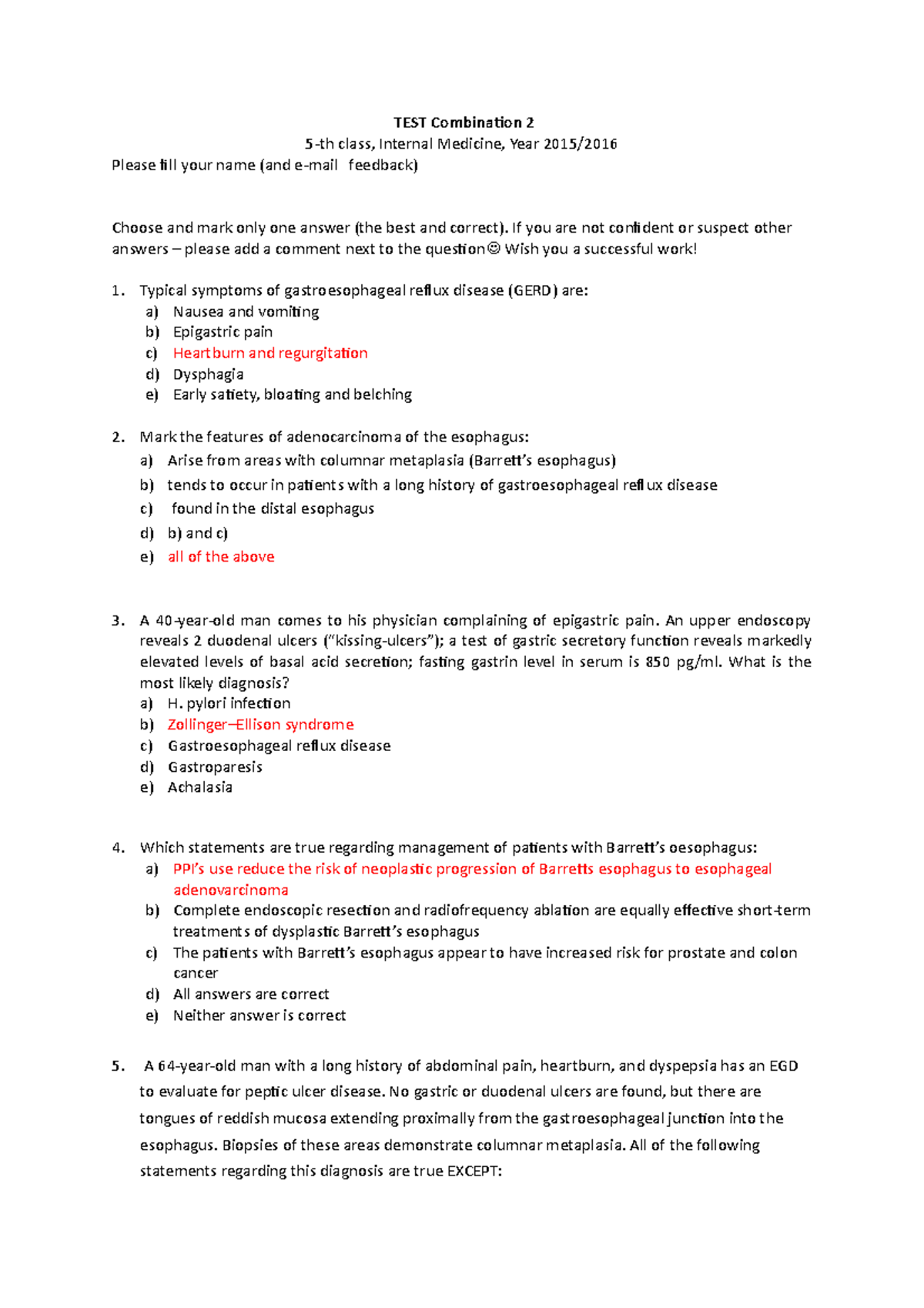 Internal Diseases - Combination 2 - TEST Combination 2 5-th class ...