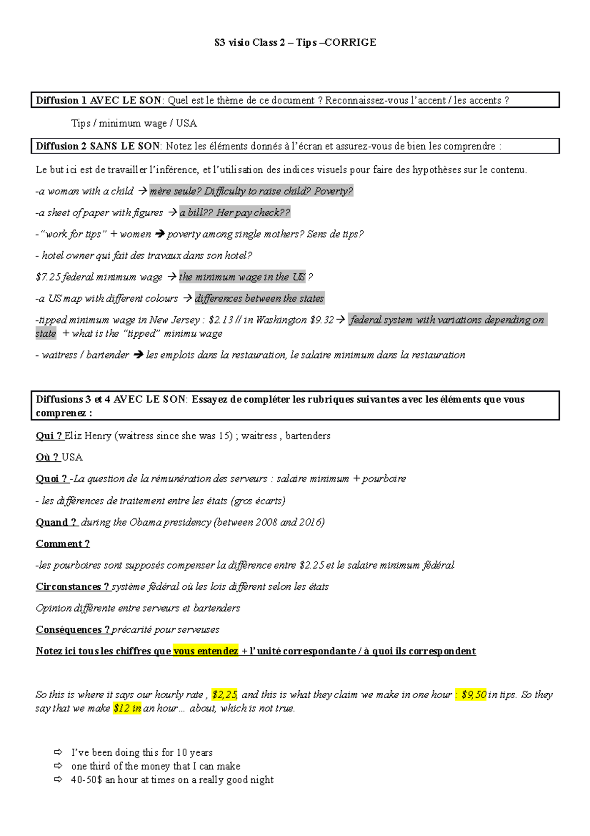 Corrigé TD compréhension orale anglais 2021 S3 visio Class 2 Tips CORRIGE Diffusion 1 AVEC
