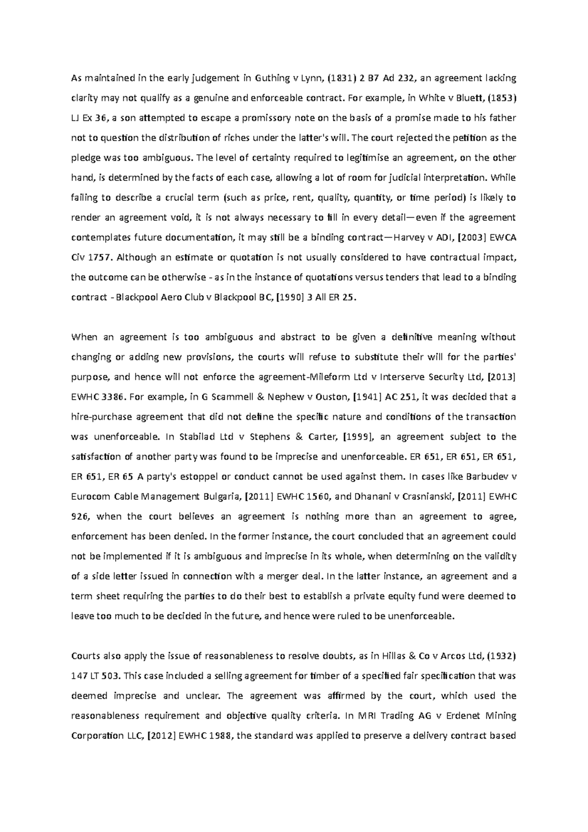 Contract law revision - LAW1108 - MDX - Studocu
