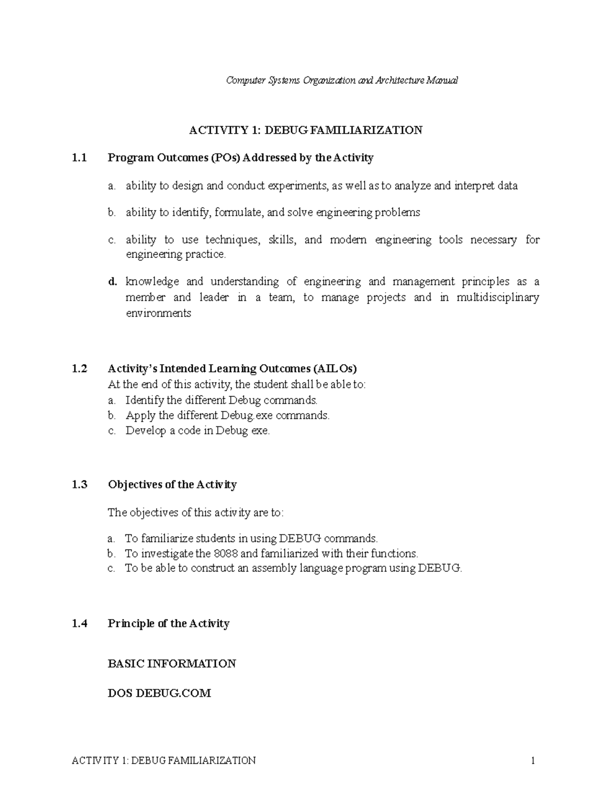 CSO Activity 1 Report - dadas - ACTIVITY 1: DEBUG FAMILIARIZATION 1 ...