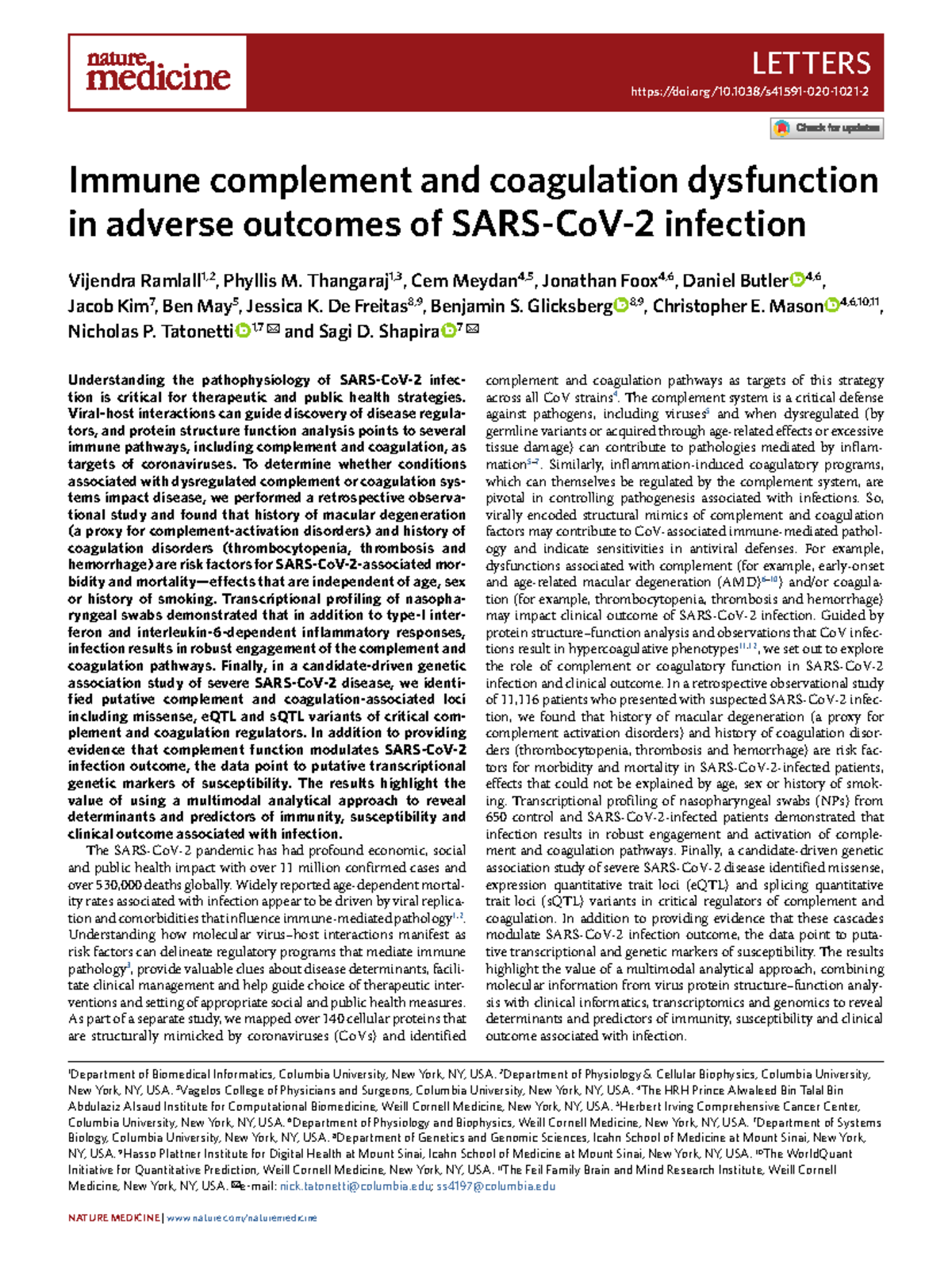 Ramlall- immune complement and decoagulant dysfunction in severe cases ...