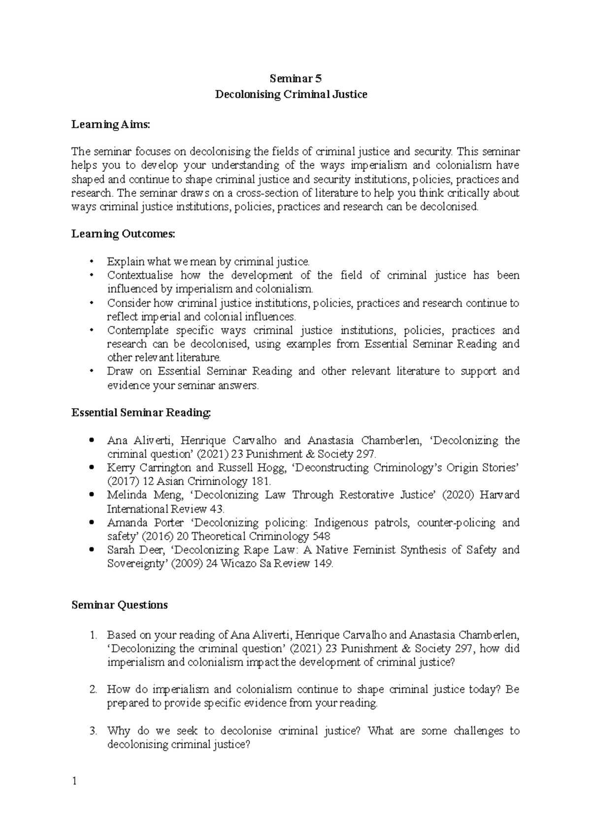 Decolonising Legal Concepts - Seminar 5 - Seminar 5 Decolonising ...