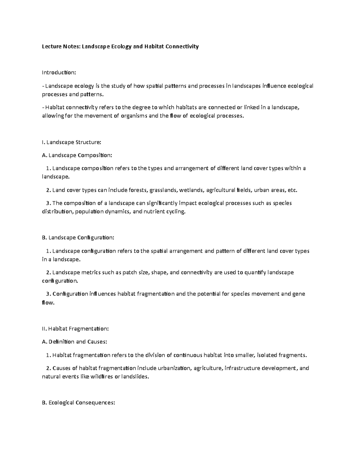 Lecture Notes: Landscape Ecology and Habitat Connectivity - Lecture ...