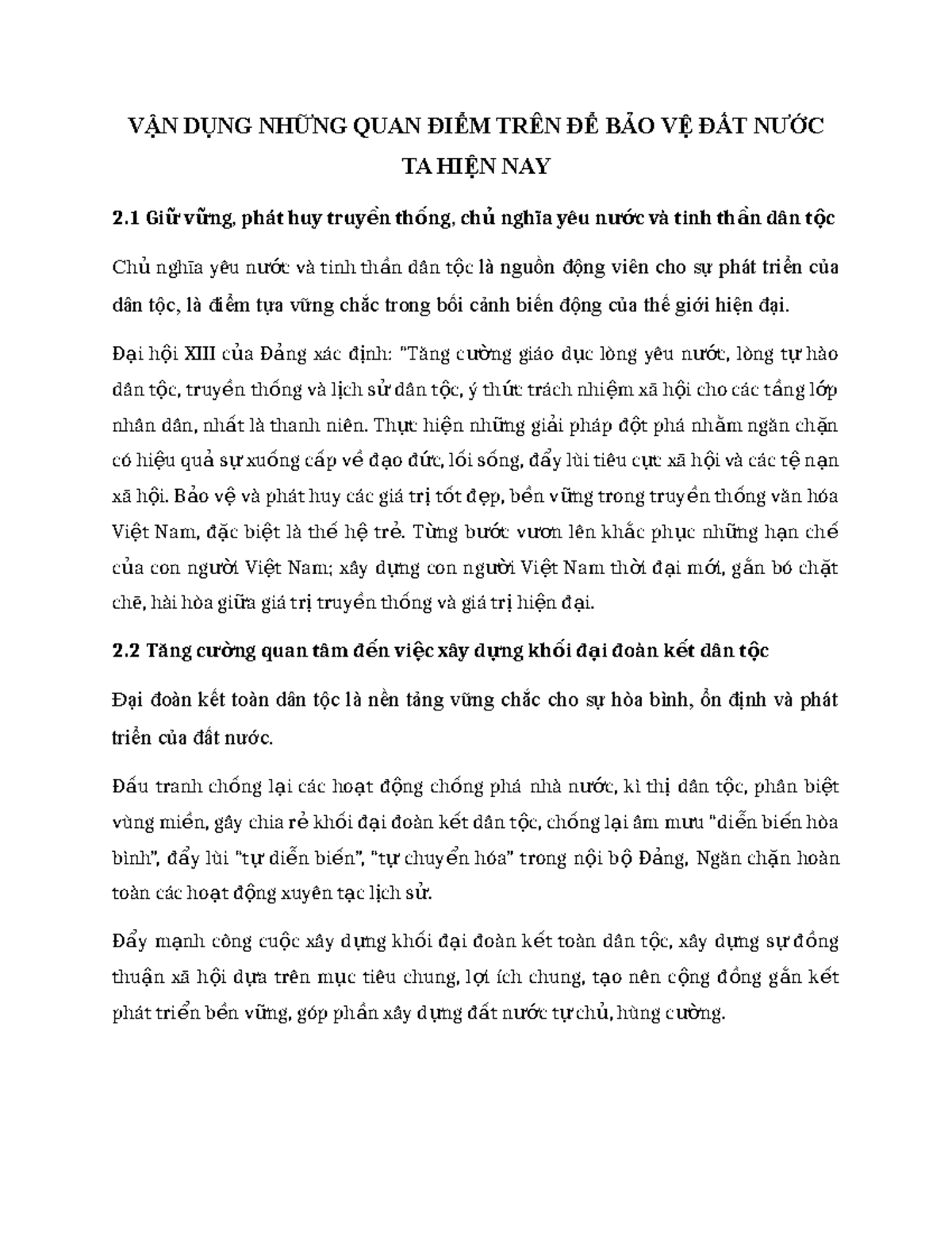 TT - 1111 - VẬN DỤNG NHỮNG QUAN ĐIỂM TRÊN ĐỂ BẢO VỆ ĐẤT NƯỚC TA HIỆN ...