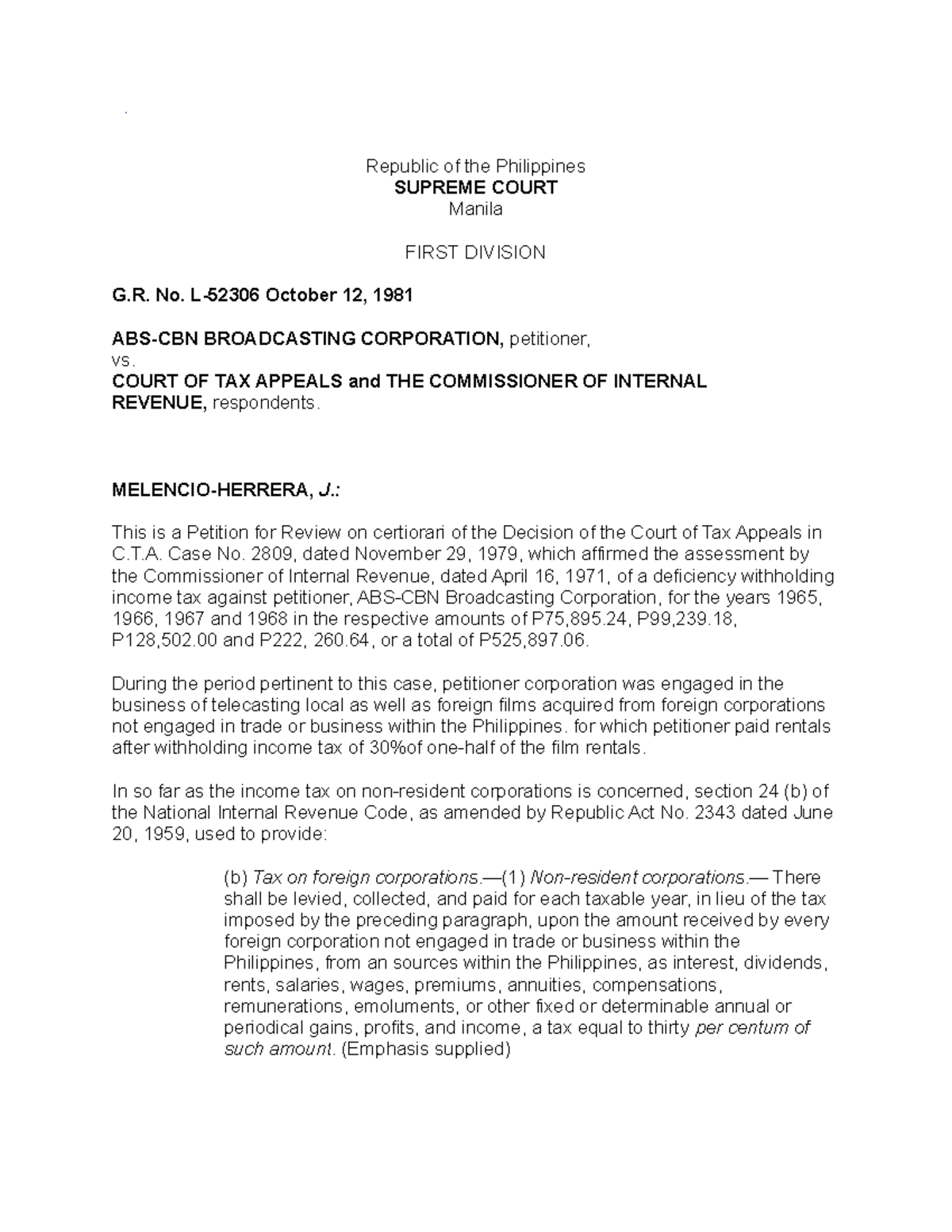 ABS CBN VS CTA - CASE - Republic of the Philippines SUPREME COURT ...