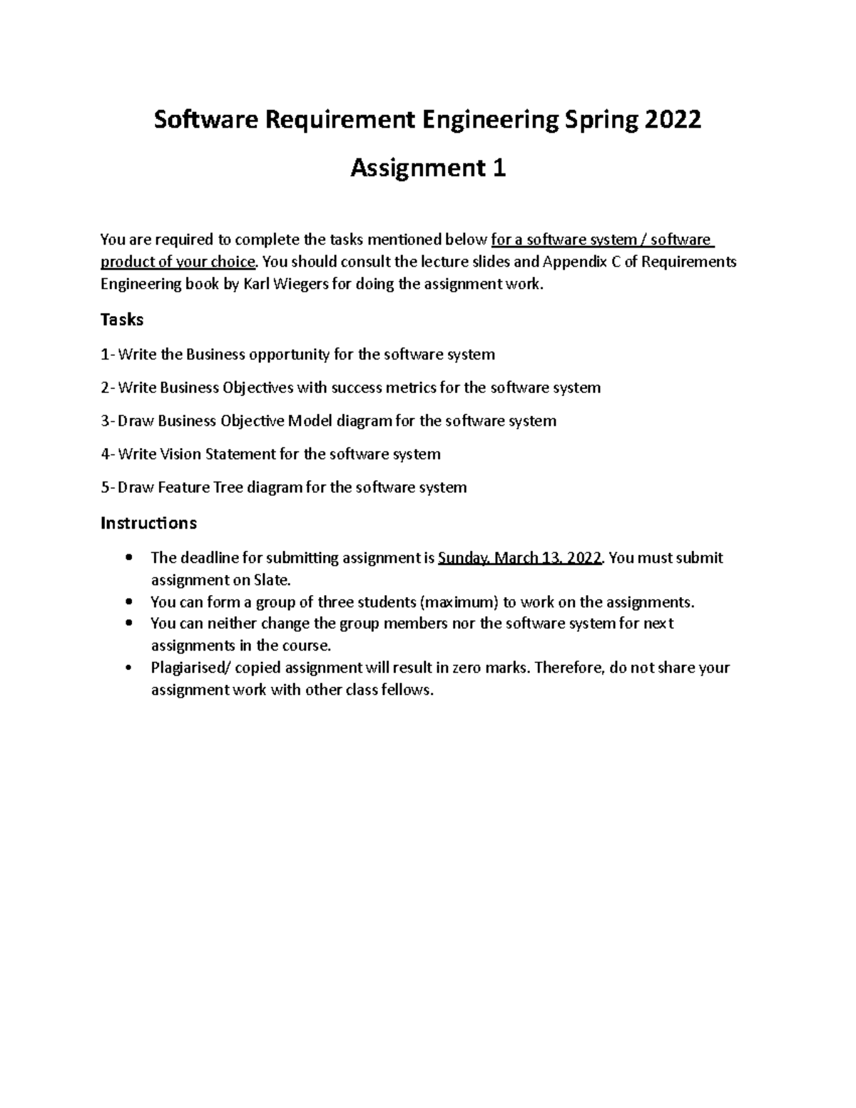 Assignment 1 - Software Requirement Engineering Spring 2022 Assignment ...