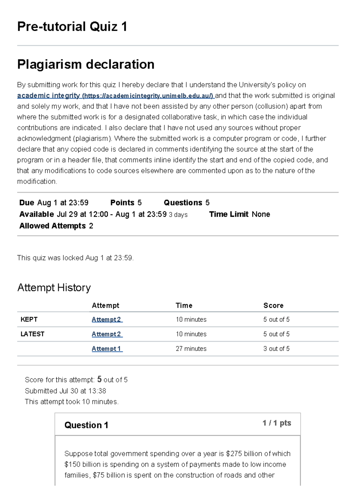 Pre Tutorial Quiz 1 Answer 2021 Sem2 Econ10003 Unimelb Studocu