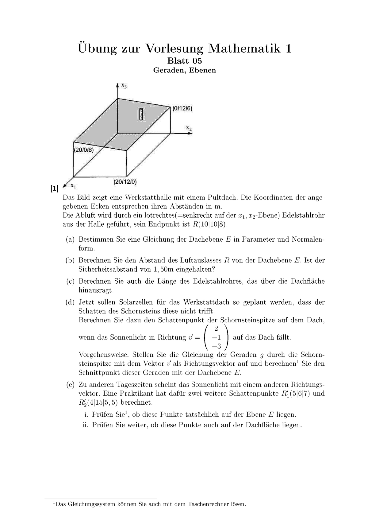 Uebungsblatt Bungsblatt Mathe Bung Zur Vorlesung Mathematik Blatt Geraden Eb Enen