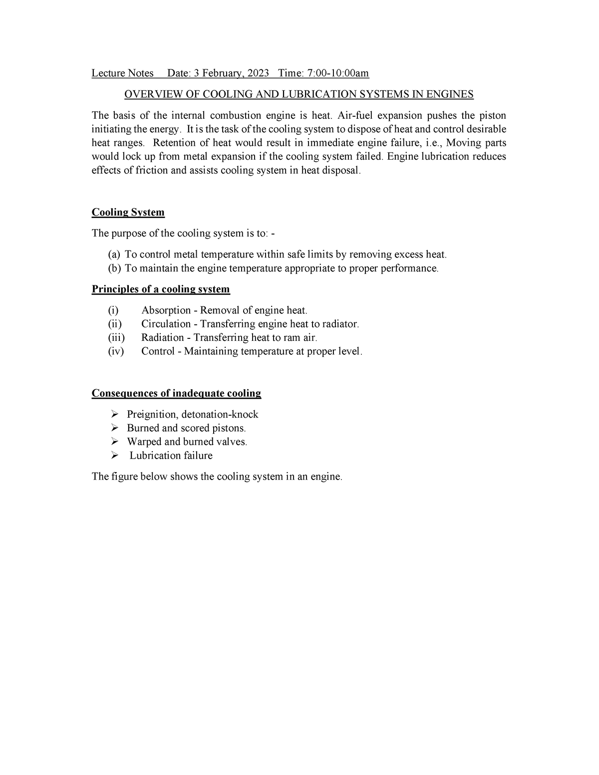 Cooling And Lubrication Notes - Lecture Notes Date: 3 February, 2023 ...