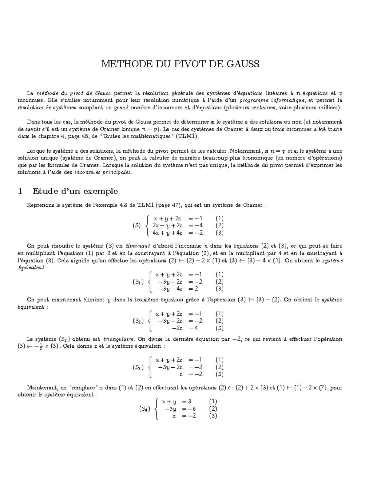 Méthode Pivot de Gauss METHODE DU PIVOT DE GAUSS La mÈthode du pivot