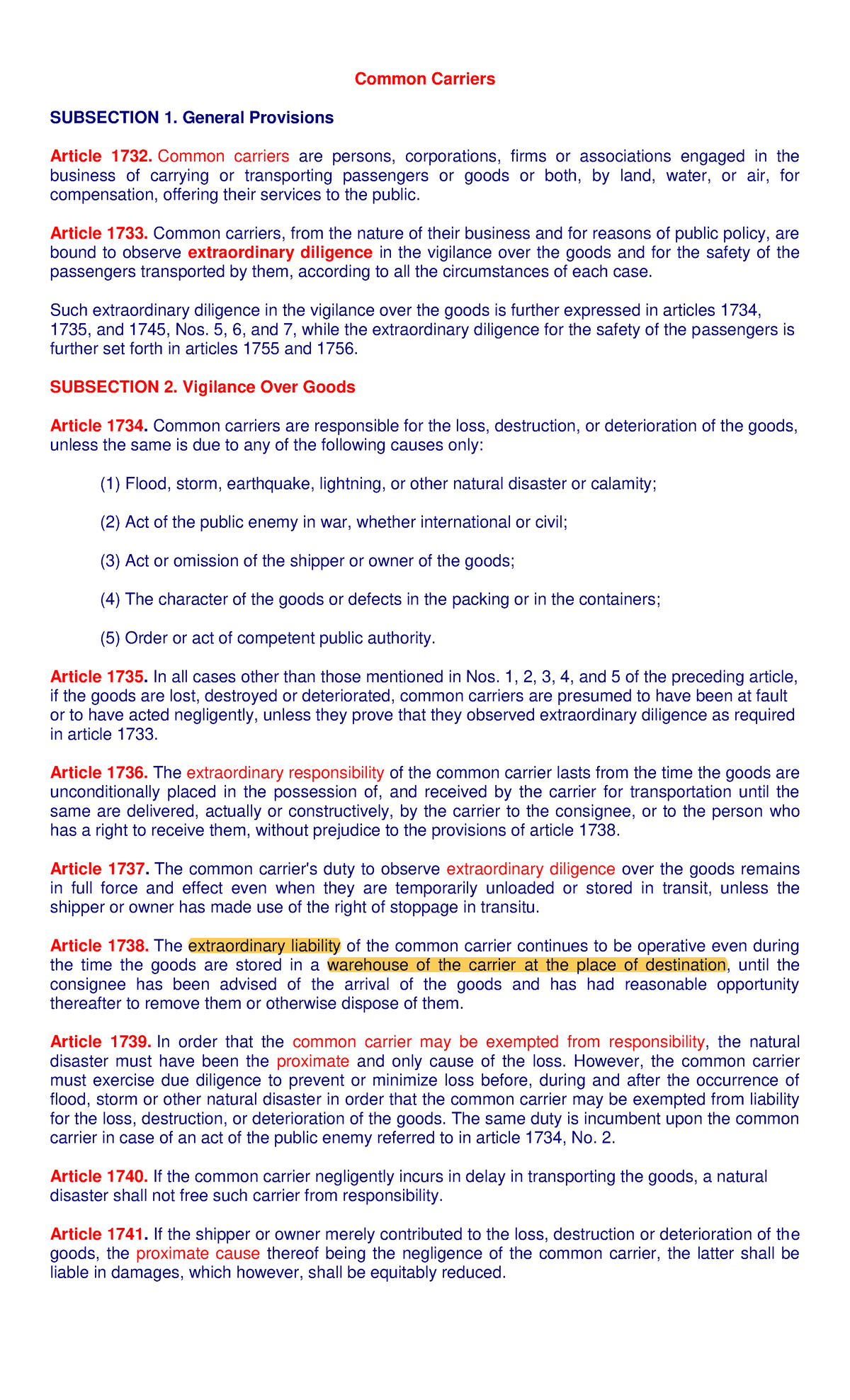Transportation Law CodalArt17321766 Common Carriers SUBSECTION 1