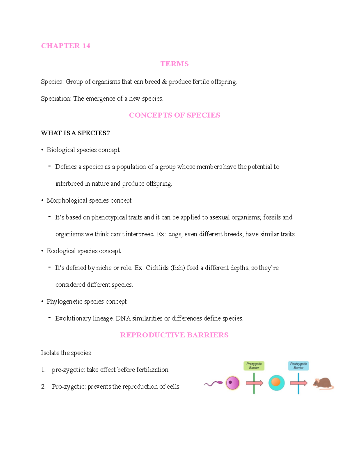 Chapter 14 Biology - CHAPTER 14 TERMS Species: Group Of Organisms That ...