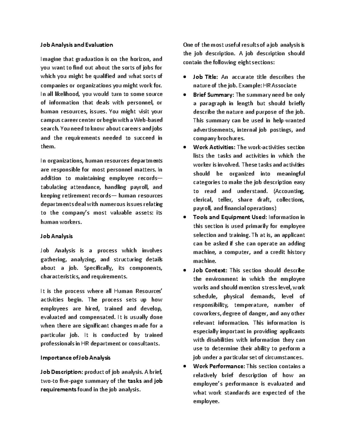 Chapter 2 - Job Analysis & Evaluation Handouts - Job Analysis and ...