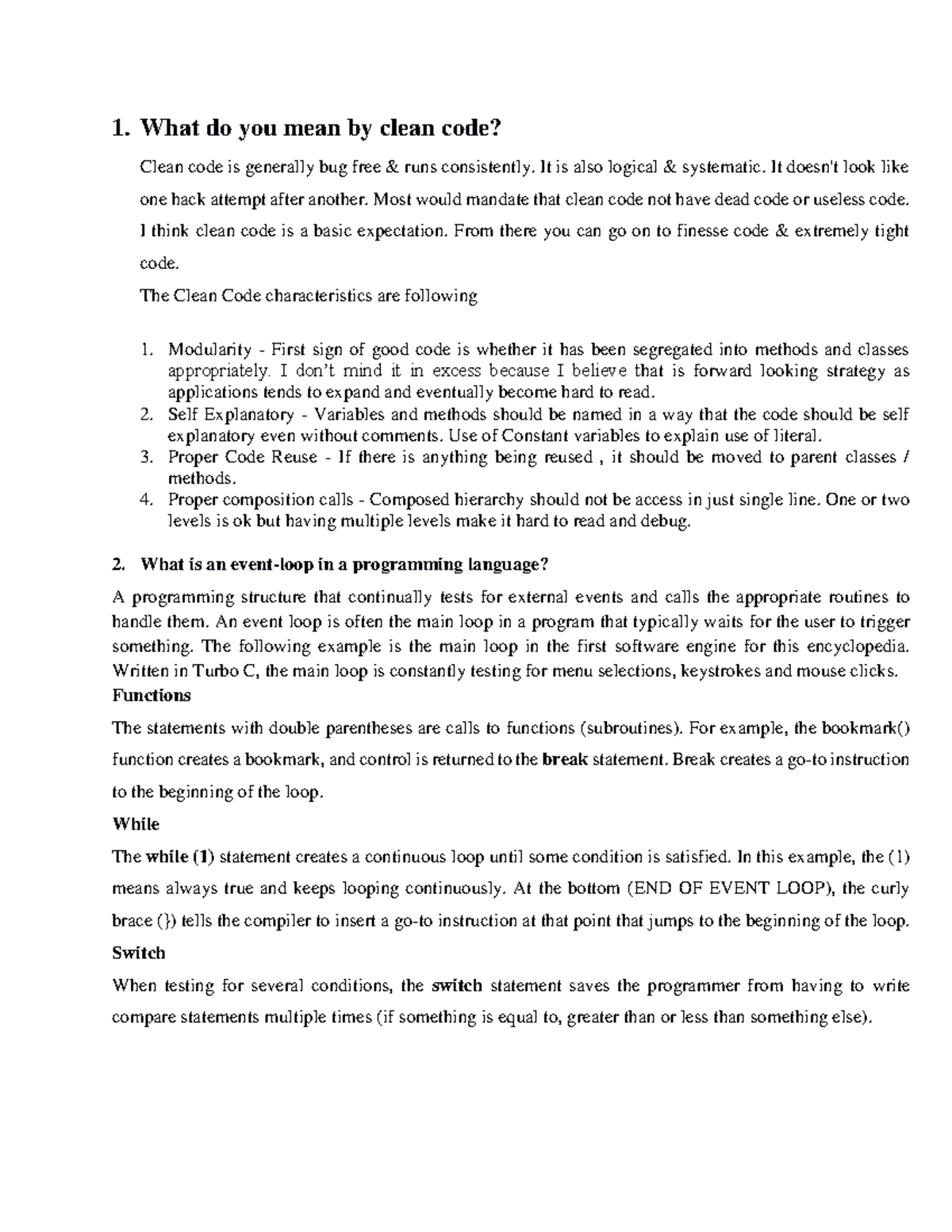 Assignment 3 - Advance programming - 1. What do you mean by clean code ...