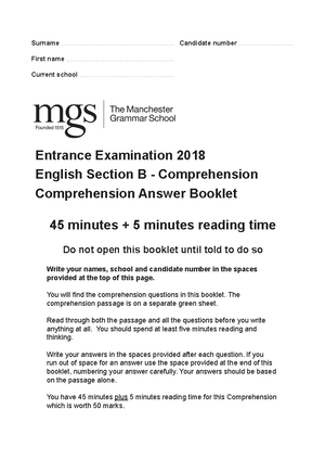 English Section B Comprehension Passage 2016 - Entrance Examination ...