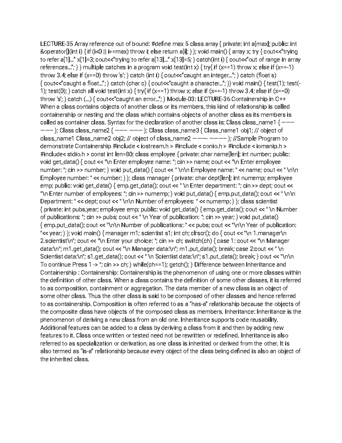 Object Oriented Programming 14 - LECTURE-35 Array reference out of ...