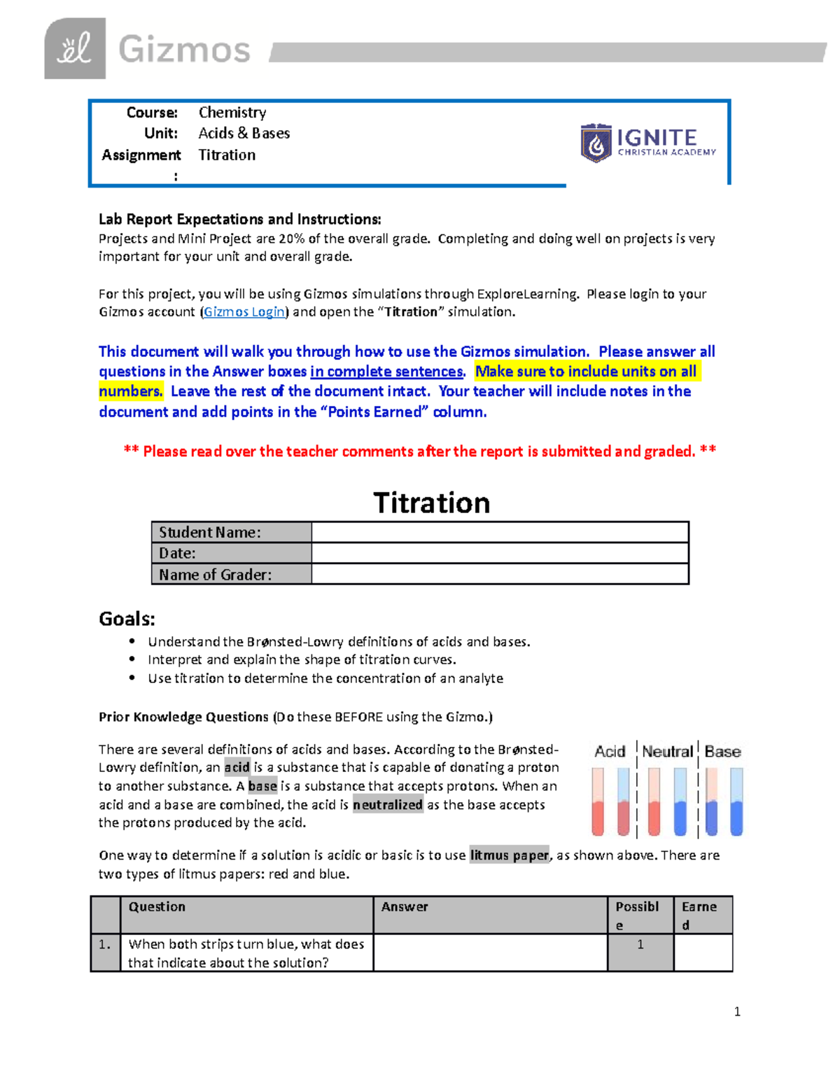 Lastname Chem08 Titrationv - Course: Chemistry Unit: Acids & Bases ...