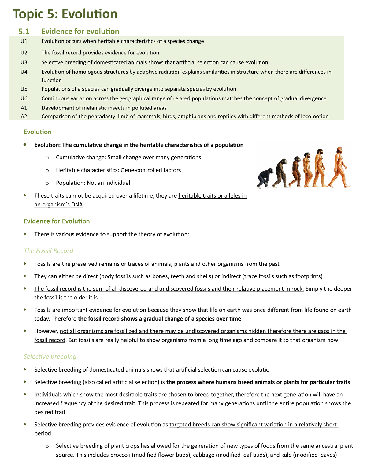 5.evolution IB Biology - Topic 5: Evolution 5 Evidence For Evolution U1 ...