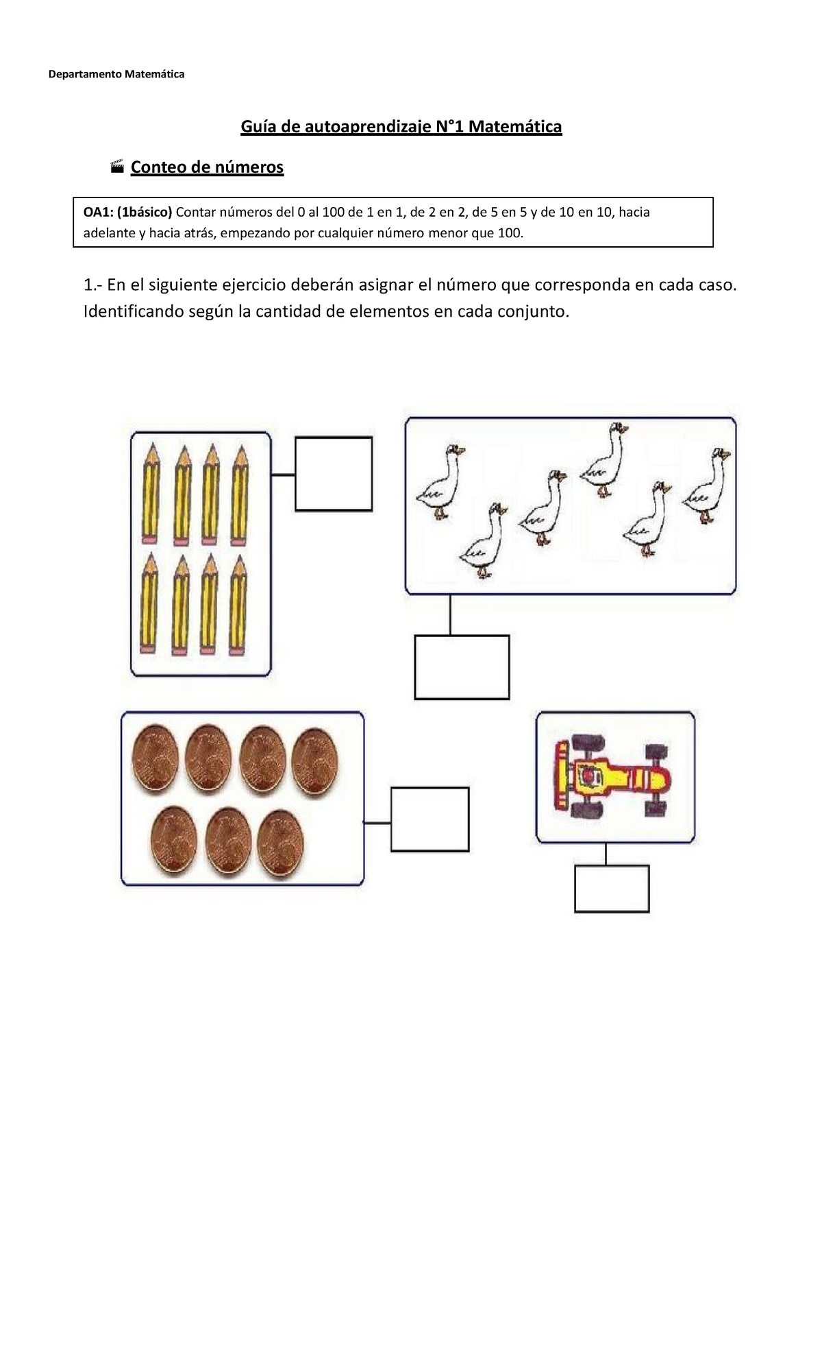 Control Lectura Inicial - Guía De Autoaprendizaje N°1 Matemática Conteo ...