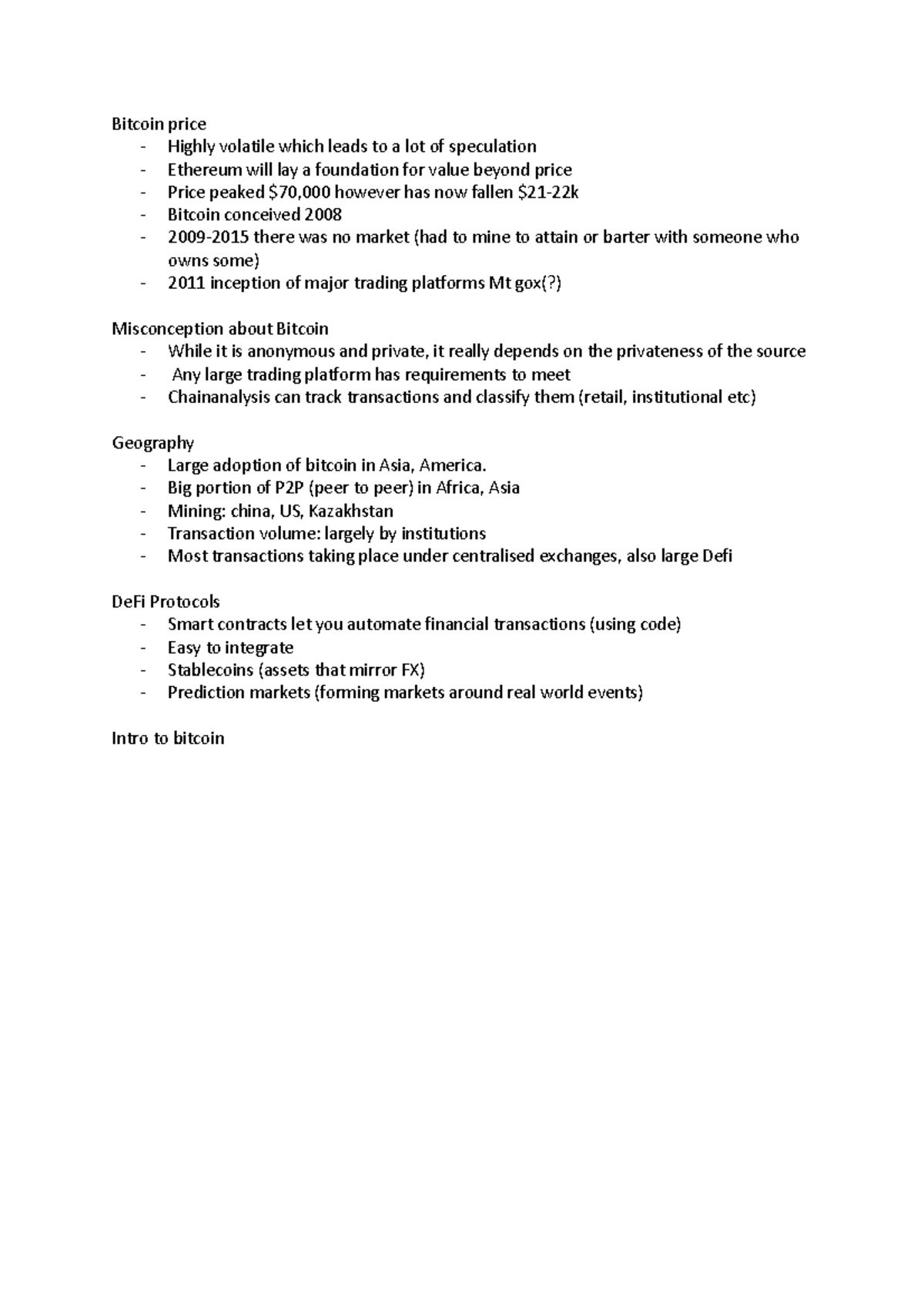 Bitcoin price - notes for lectures 1-5 - Bitcoin price Highly volatile ...