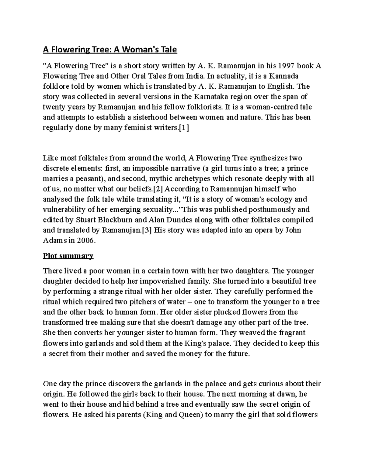 A Flowering Tree intro,summary,themes A Flowering Tree A Woman's