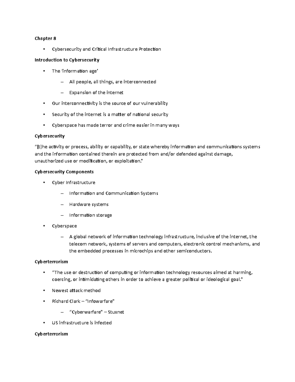Chapter 8 - Erik Noe - Chapter 8 Cybersecurity and Critical ...