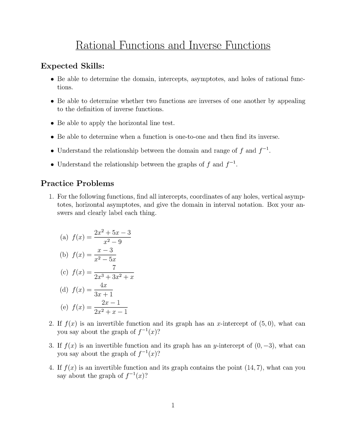 Rational Functions and Inverses - Be able to determine whether two ...