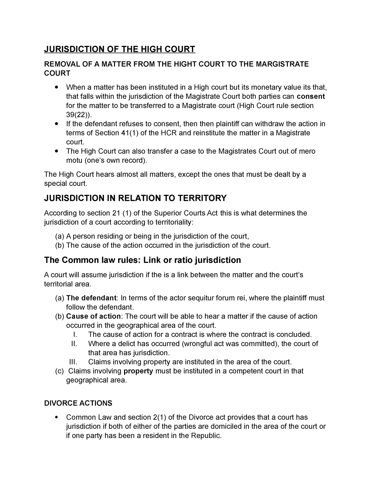 Jurisdiction OF THE HIGH Court - JURISDICTION OF THE HIGH COURT REMOVAL ...