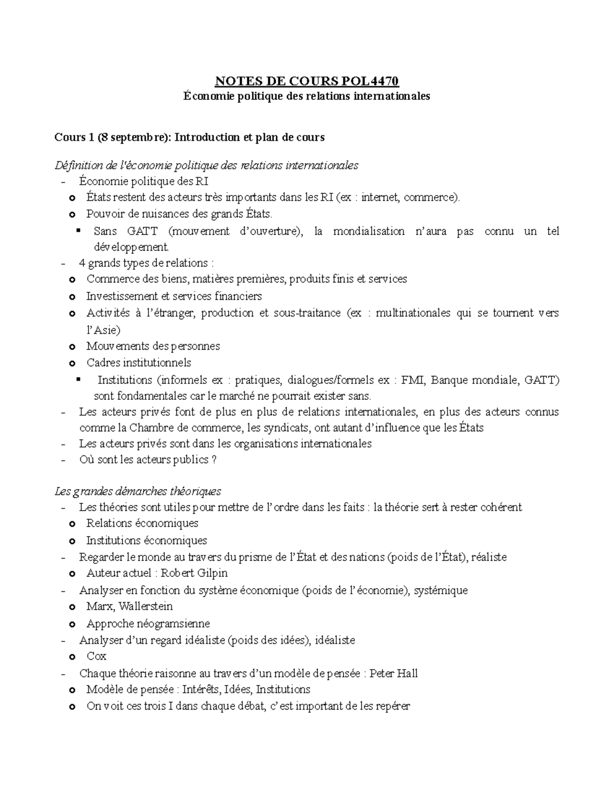 Notes POL4470 - Étude examen. - NOTES DE COURS POL Économie politique ...