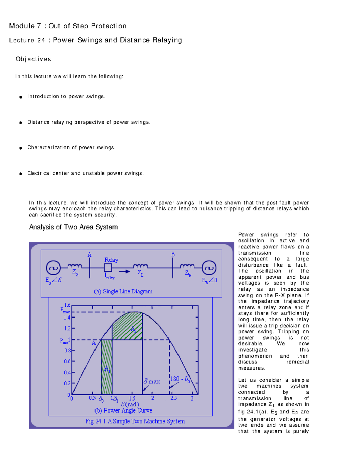Lecture24 OutofStep Protection Power Swings and Distance Relaying