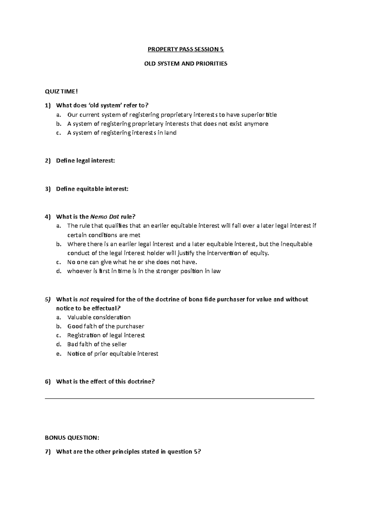 Property PASS Session 5 - PROPERTY PASS SESSION 5 OLD SYSTEM AND ...