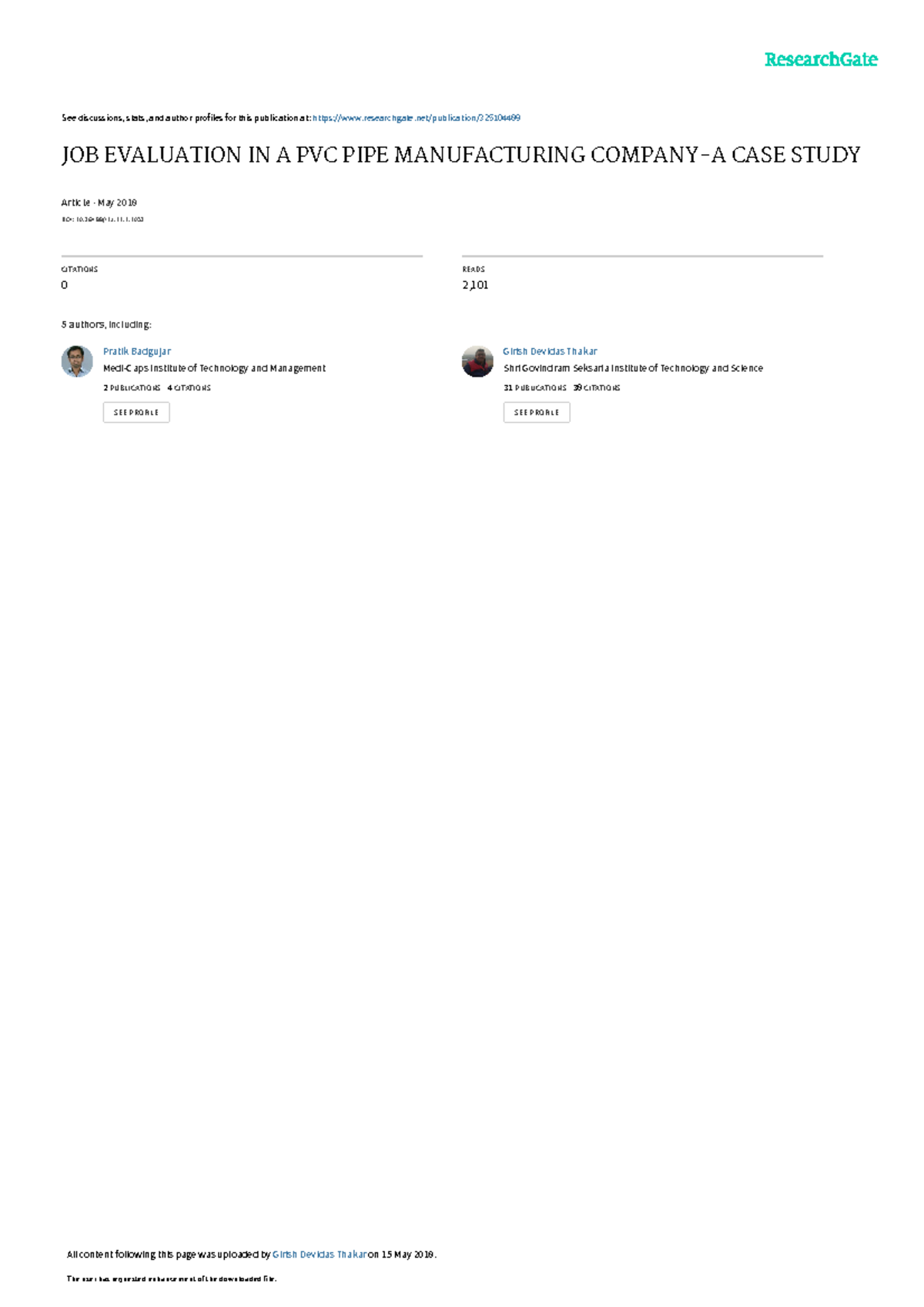 JOB Evaluation IN A PVC PIPE Manufacturing Company See discussions