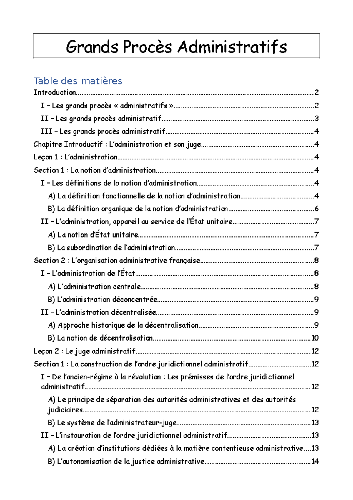 Cours Rédigé - Grands Procès Administratifs Question de réflexion ...