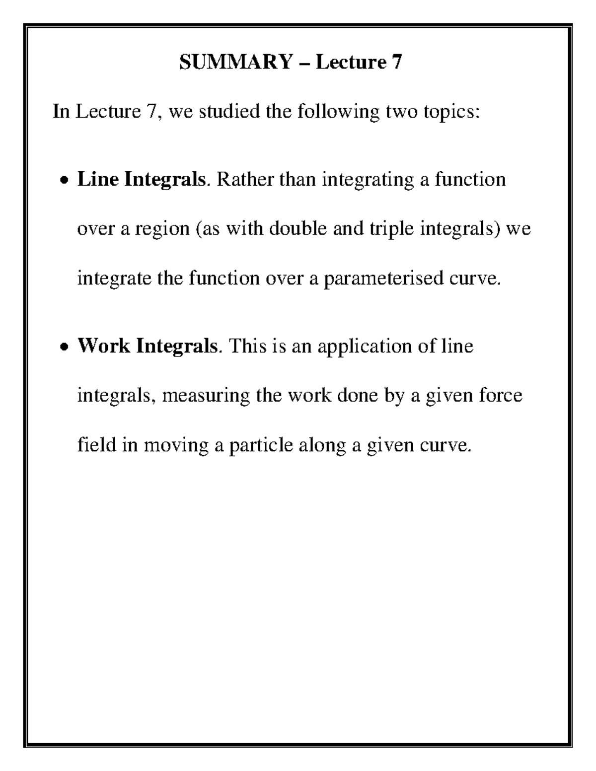 W3s17 - Lecture notes 5 - Engineering Mathematics - SUMMARY Lecture 7 ...