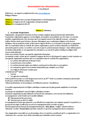 Fiche Management Des Organisations - MANAGEMENT DES ORGANISATIONS ...