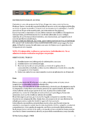 Pec Psicofarmacologia Ano19 Ufled Instrucciones Para El Alumno Co En Te En Lo Su En Os Fo Lio El Sigu Ie Nte Caso Se Lo Su Fe So Tu To Tr El