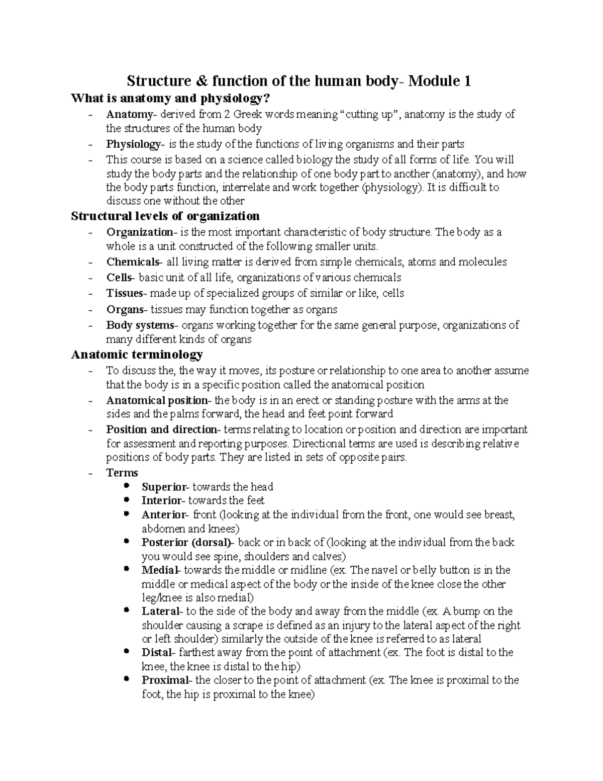 Structure & function of the body module 1 Structure & function of