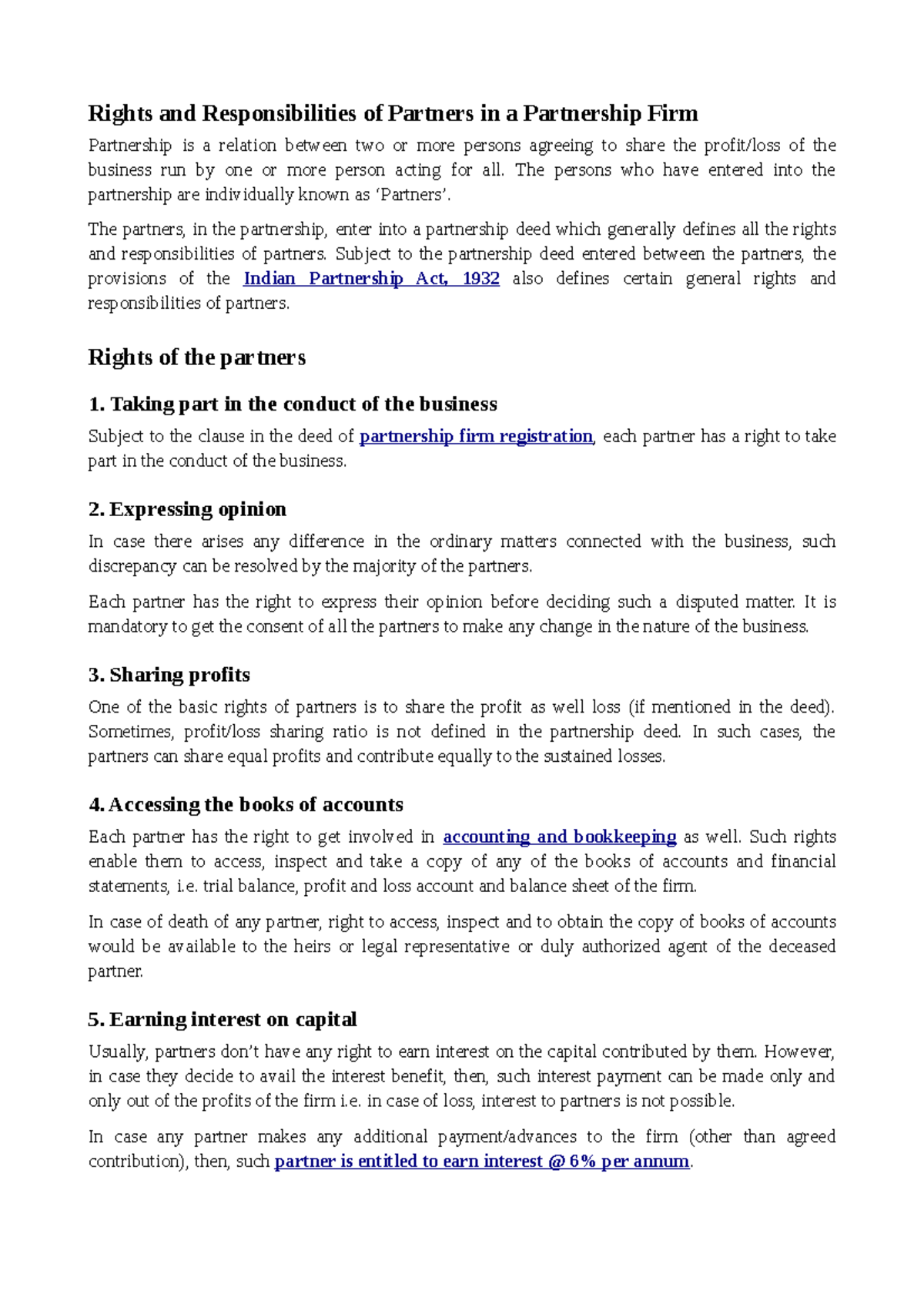 Contrat 2 - Rights and Responsibilities of Partners in a Partnership ...