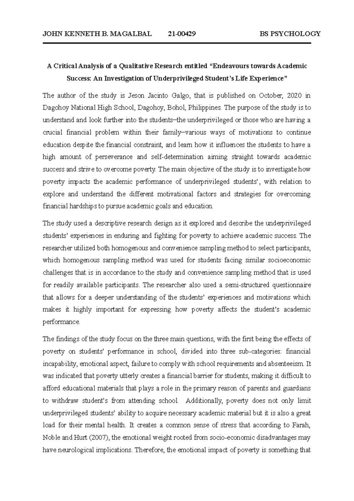 A Critical Analysis of a Qualitative Research entitled - Copy - JOHN ...