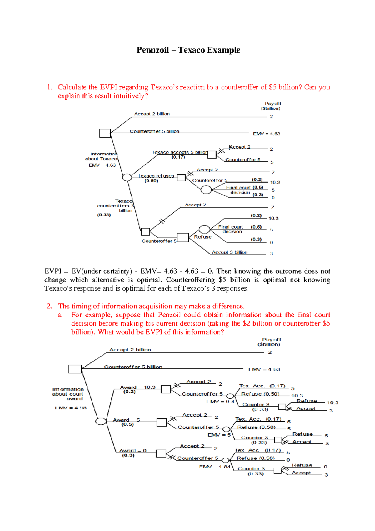 PenzoilTexacoexample Pennzoil Texaco Example Calculate the EVPI