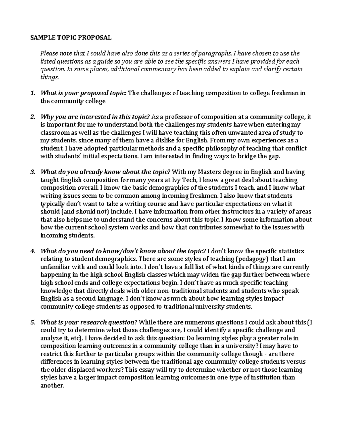 Example Of Research Proposal Paper SAMPLE TOPIC PROPOSAL Please Note