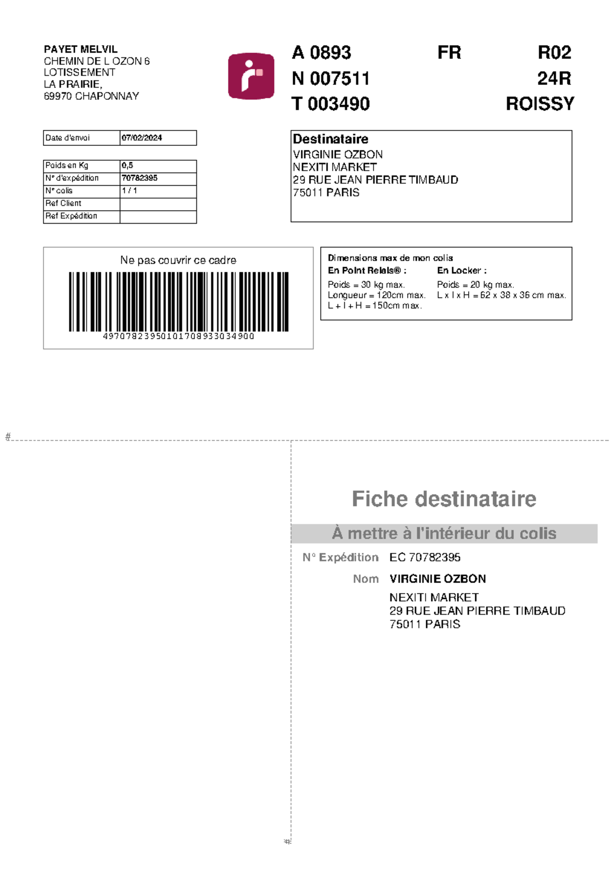 Vinted-S1142582844 - Dimensions max de mon colis En Point Relais?� : En Locker : Poids = 30 kg 