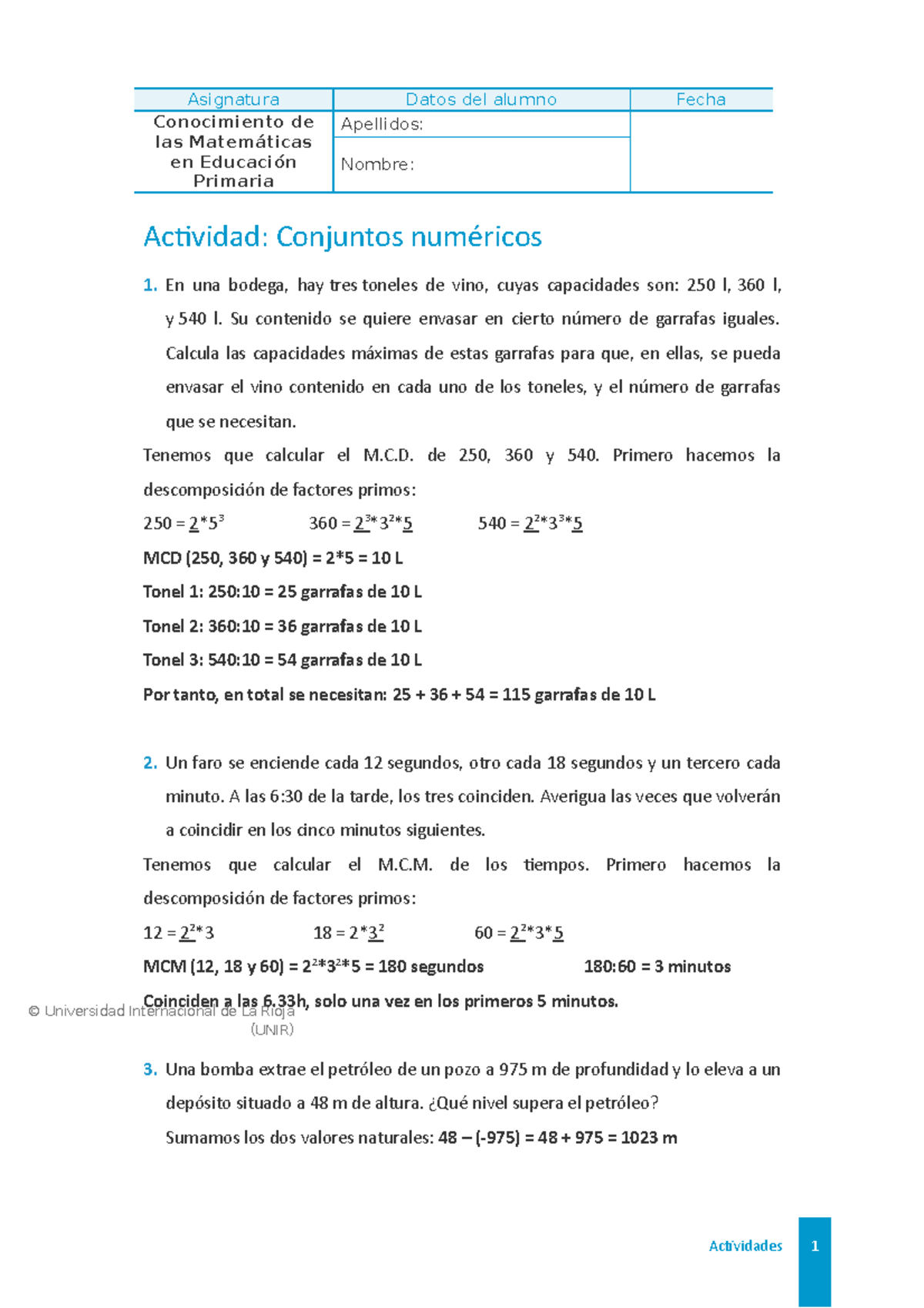 Conjuntos Númericos Actividad 1 Conocimiento De Las Matemáticas 2º Grado Primaria 1774