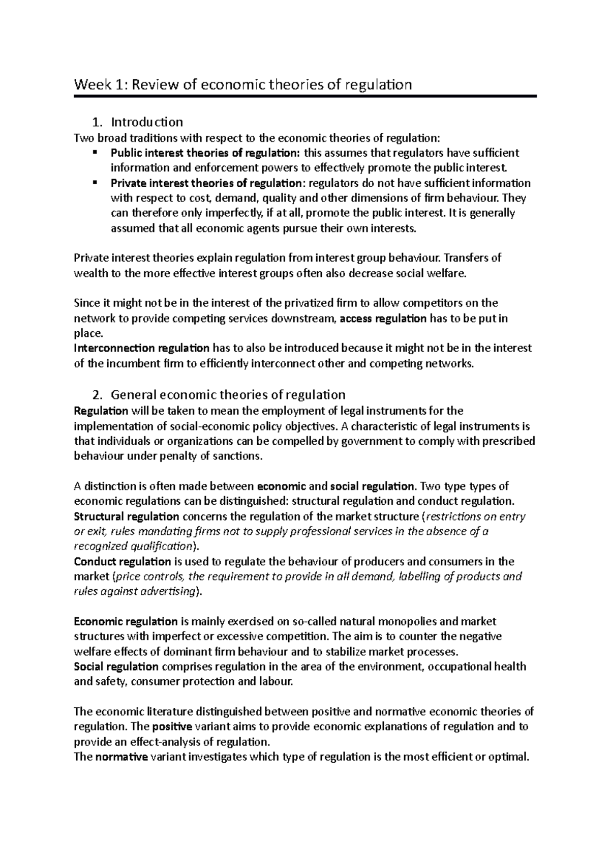 Review of economic regulation theory Week 1 Review of economic