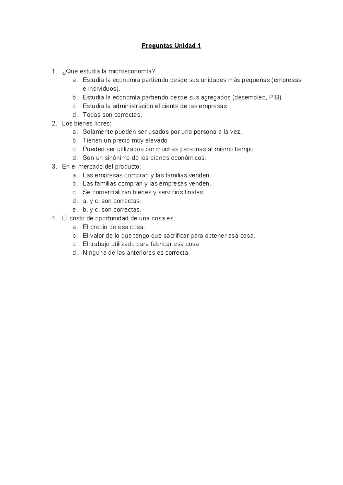 Multiple Choice Unidad 1 - Preguntas Unidad 1 ¿Qué Estudia La ...