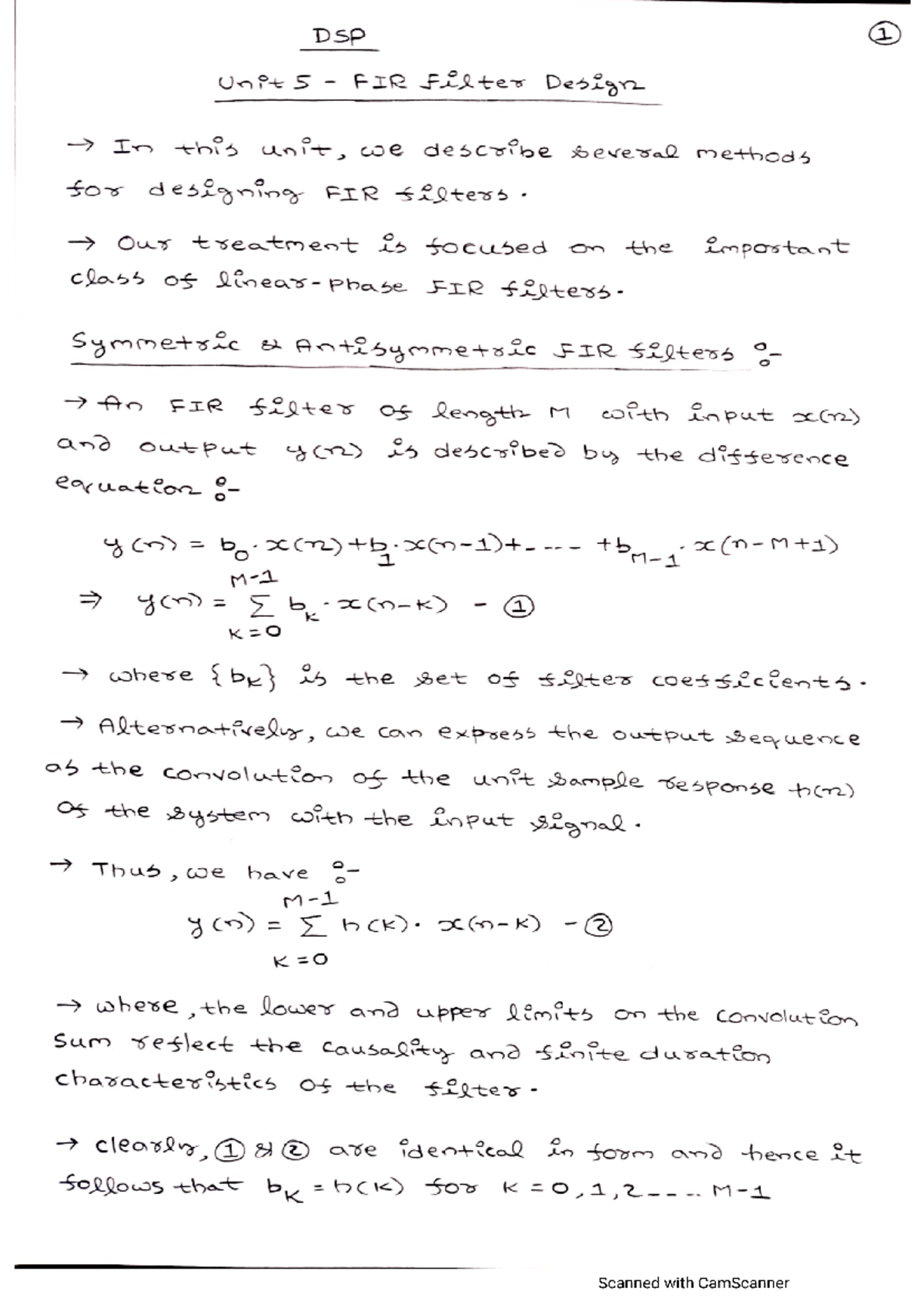 DSP Unit 5 Notes - Unit 5: FIR filter design - Dsp Ont FIL Ferten ...