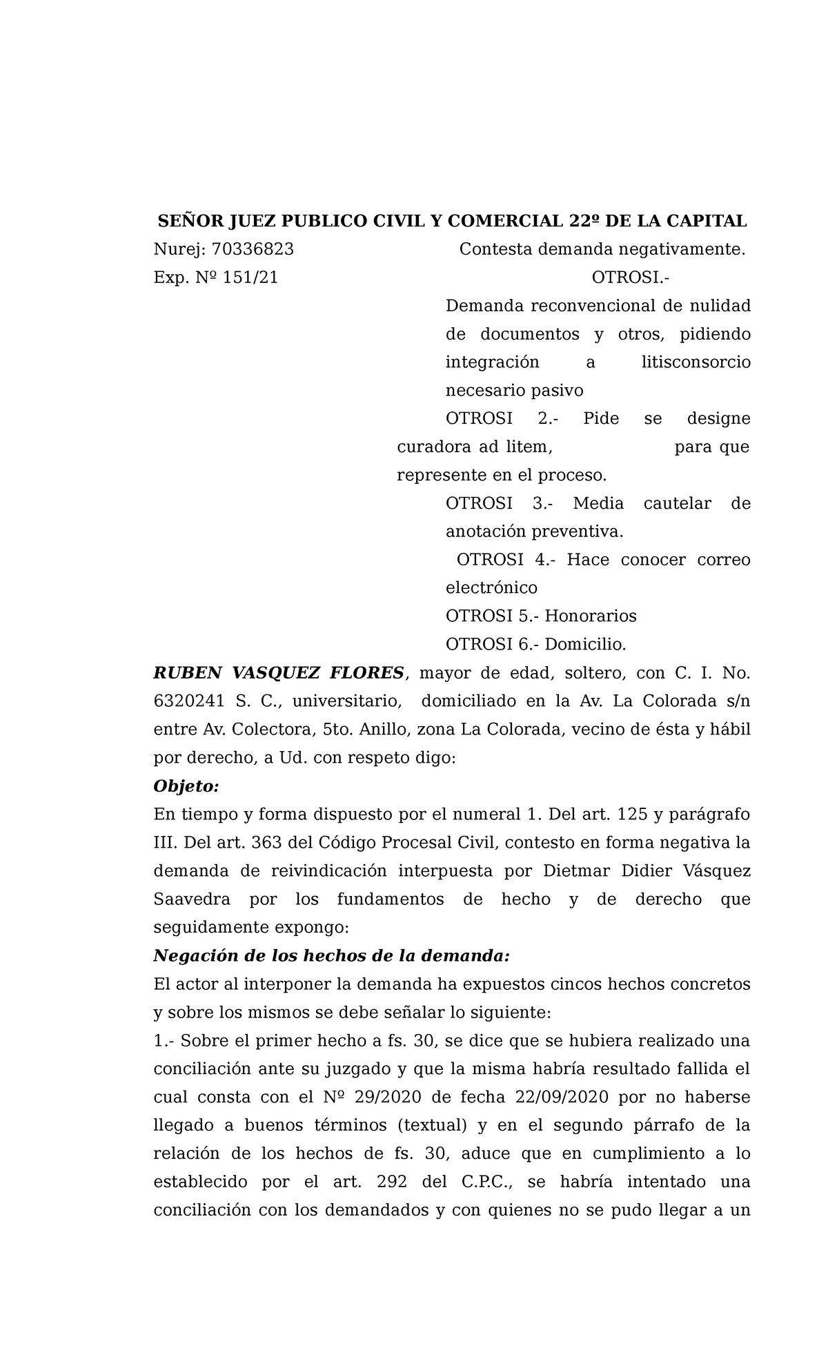 Introducir 109+ Imagen Modelo Contestación Demanda Reconvencional ...