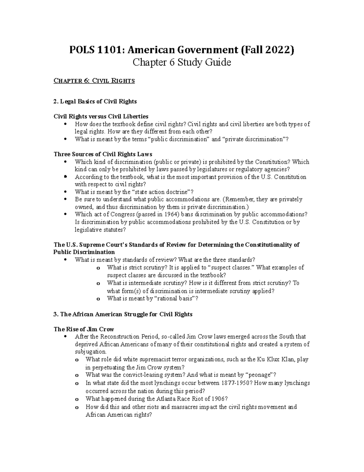 Exam 3, Ch. 6 Study Guide F22 - POLS 1101: American Government (Fall ...