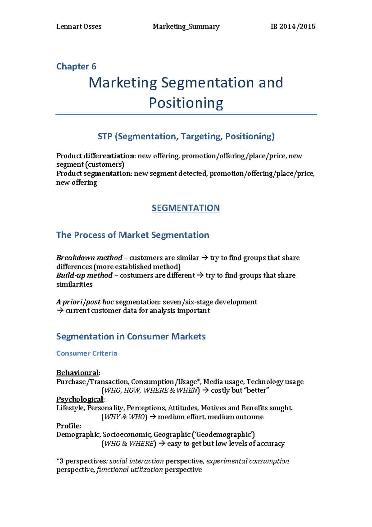 Marketing Chapter 6 - Chapter 6 Marketing Segmentation and Positioning ...