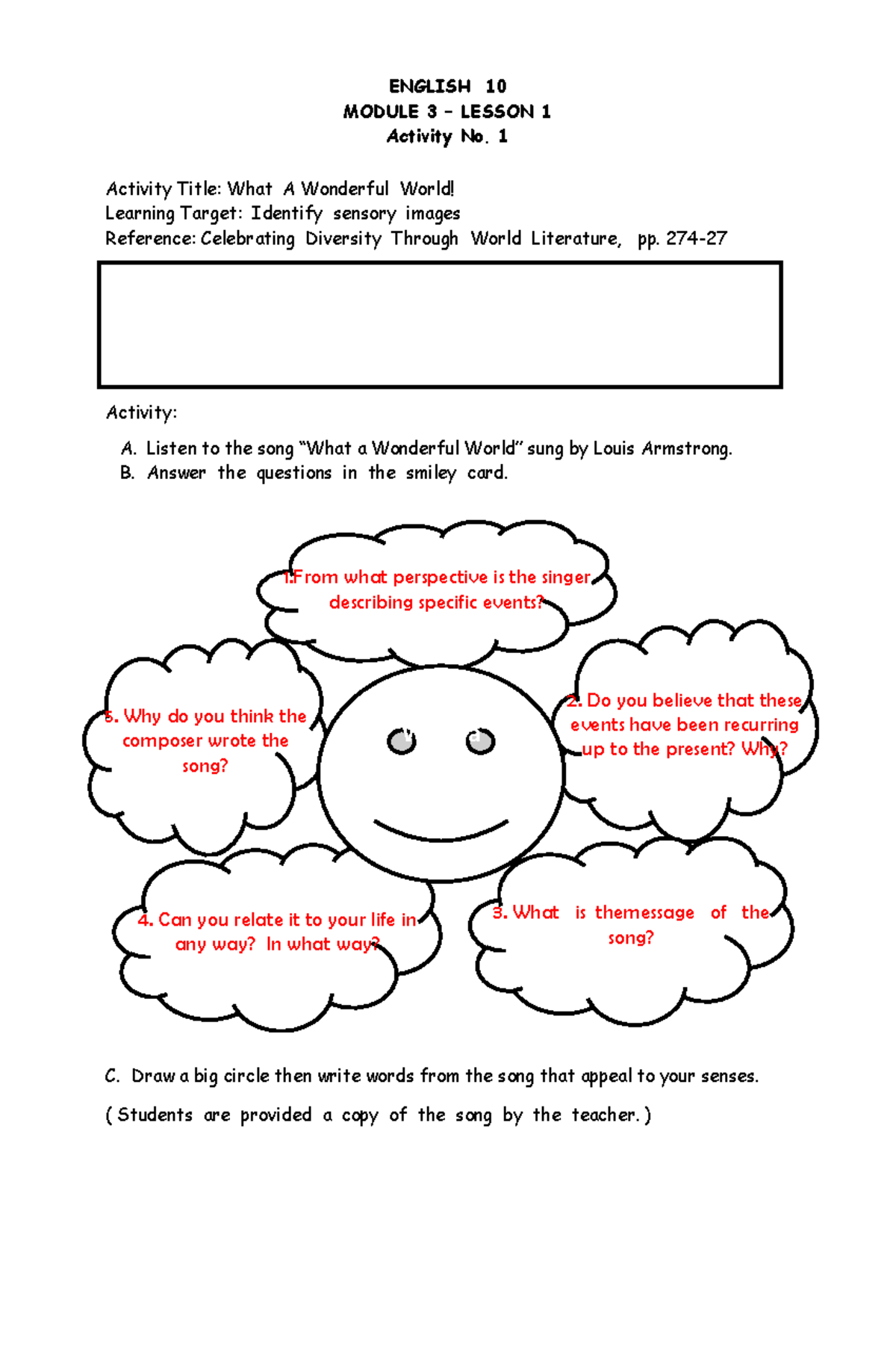 DLL ENglish 10 - Amazing - MODULE 3 – LESSON 1 Activity No. 1 Activity ...